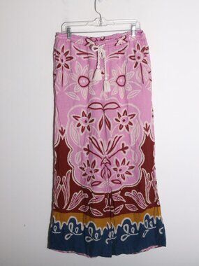 Anthropologie Celadine Linen Wide Leg High Rise Printed Pant M Boho Beach Bold